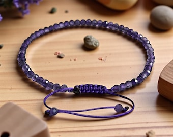 Dainty Amethyst Bracelet or Anklet: 3mm Faceted Crystal, February Birthstone