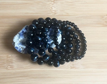 Blue Tiger's Eye Bracelet: Protective Crystal Gemstone Stretch Jewelry