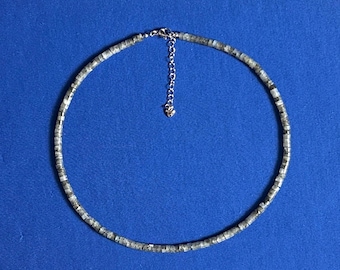 Dainty Labradorite Choker: Flashy Gray Gemstone, Minimalist Necklace