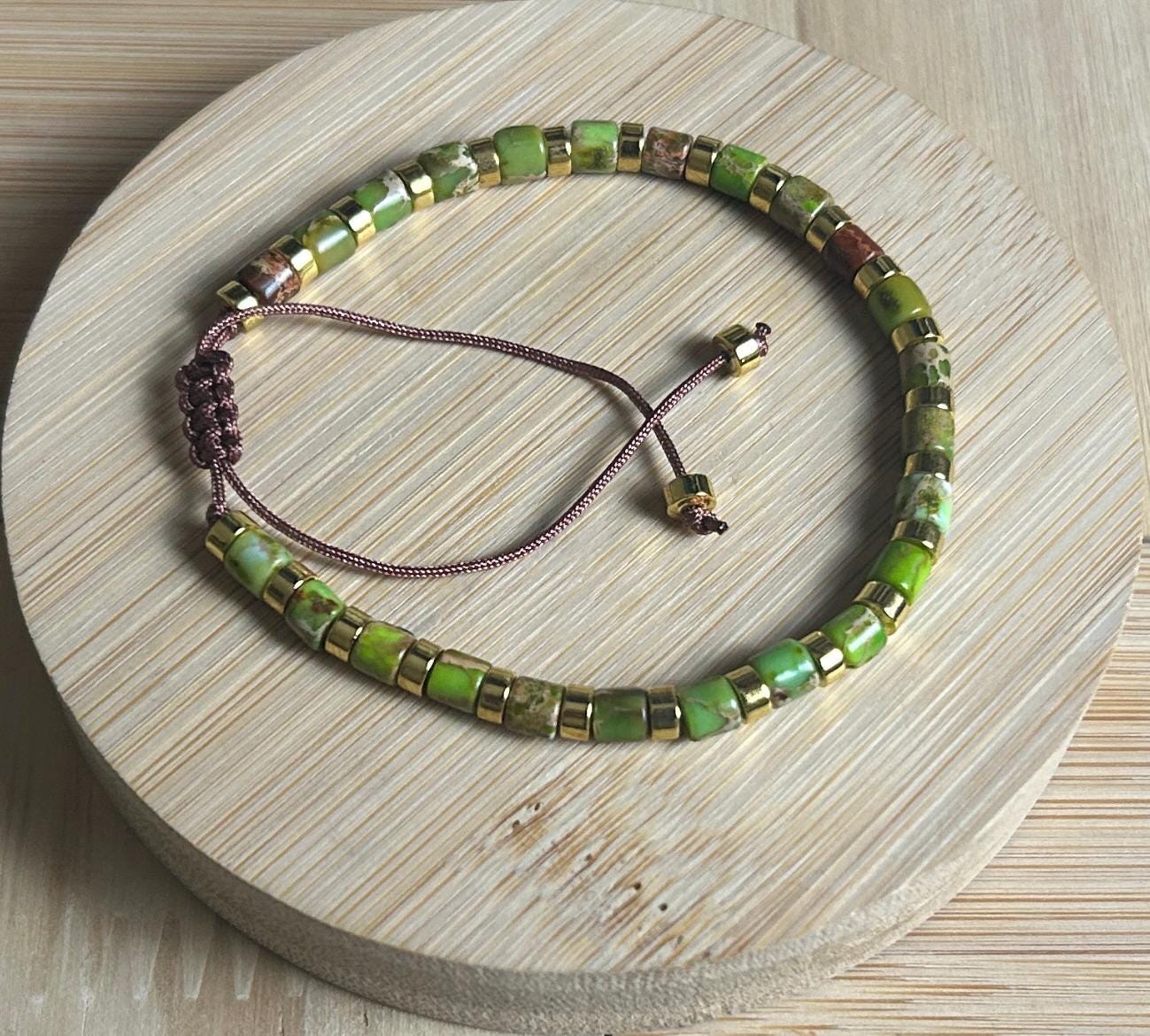 Bracelet Perles Jaspe Impérial Vert - Fait Main, Taille Sur Mesure - Homme/Femme