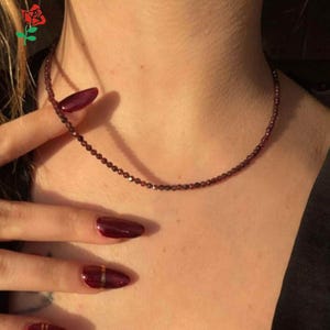 Red Garnet Choker Necklace – 2mm 3mm Faceted Beads, Dainty Minimalist Birthstone Jewelry, Handmade Gemstone Gift for Her