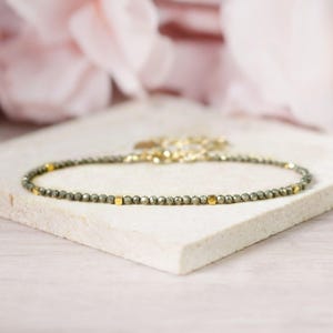 Natural Golden Pyrite Bracelet – 2mm Faceted Beads, Minimalist Healing Crystal Jewelry, Dainty Gift for Her