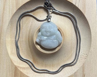 Handmade Jade Buddha Pendant Necklace: Protection Jewelry, 18in Chain