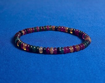 Dainty Tourmaline Abacus Bead Bracelet: Multicolor Gemstone Stretch Anklet