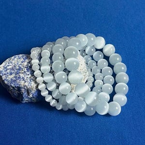 White Cat’s Eye Bracelet – Stretchable Natural Gemstone Beads (6-12mm) | Clarity, Protection & Positive Energy Crystal Jewelry Gift For Her