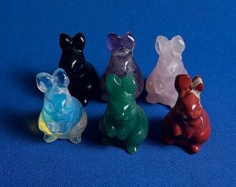 Hand-Carved Gemstone Rabbit Figurine: Crystal Bunny Statue