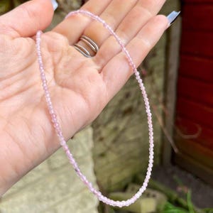 Natural Rose Quartz Choker Necklace – 2-3mm Faceted Beads, Healing Crystal Jewelry, Dainty Boho Necklace for Women