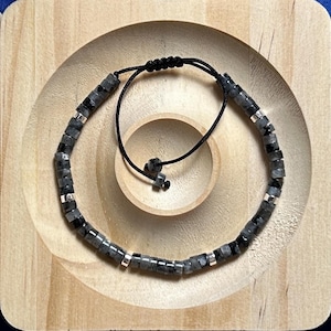 Black Labradorite Stone Bracelet Tiny Gemstone Minimalist Bracelet 4MM Skinny Delicate Bracelet Adjustable Dainty Yoga Bracelet Gift