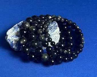 Pulsera de cuentas de obsidiana dorada: Piedra preciosa natural, joyería protectora de cristal.