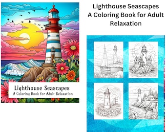 Lighthouse Seascapes Adult Coloring Book - 40 Beautiful Coastal Beacons | Relaxation, Mindfulness, Free Shipping, Awesome Gift