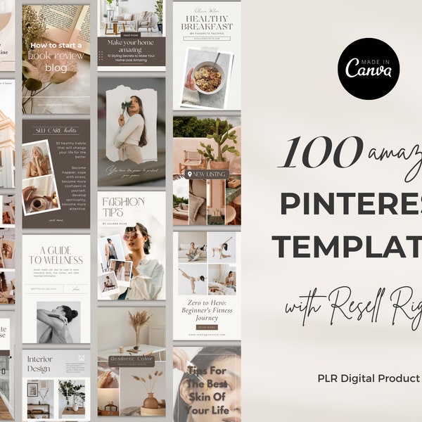 100 superbes modèles Pinterest Canva avec droits de revente, produit numérique conçu pour vous, gagner de l'argent en ligne et vendre sur Etsy