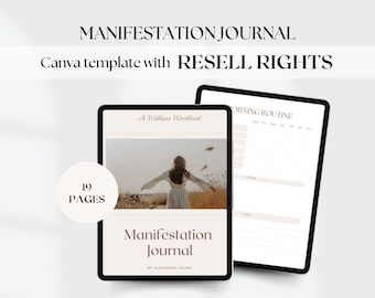 Manifestation Journal with Resell Rights, Editable Canva Template, PLR Planner, Gratitude Journal, PLR Digital Product, Done For You Product