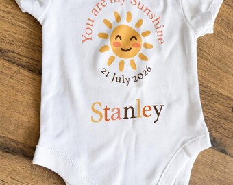 Personalised Sunshine Baby Grow | Custom Name, Birth Date Bodysuit