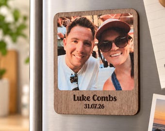 Personalised Walnut Veneer Photo Magnet – Custom Family Keepsake Gift