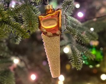 Glitter Hand Saw Glass Christmas Ornament – Woodworker & DIY Lover Holiday Decor