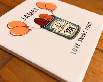 Personalised Ceramic Coaster | Custom Name, 3D Effect, Favourite Human Bean