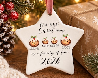 Personalised Family Christmas Ornament 2026 | Stocking or Pudding Design (Ceramic Keepsake)