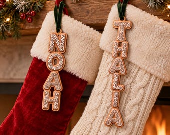 Personalised Wooden Gingerbread Stocking Name Tag | Festive Xmas Ornament