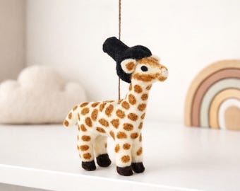 Felt Giraffe Ornament | Handmade Wool, Top Hat | Nursery Decor