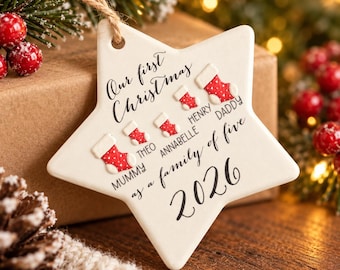 Personalised Family Christmas Ornament 2026 | Stocking or Pudding Design (Ceramic Keepsake)