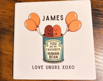 Personalised Father's Day Coaster | Favourite Human Bean Gift, Ceramic Keepsake