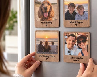 Personalised Walnut Veneer Photo Magnet – Custom Family Keepsake Gift