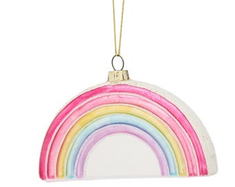 Pastel Rainbow Glass Christmas Bauble • Glitter Holiday Ornament