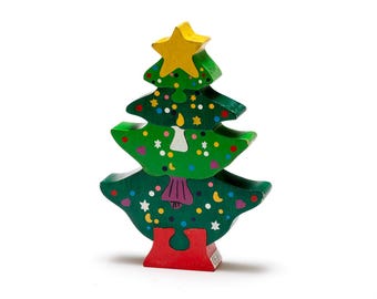 Wooden Christmas Tree Puzzle – Stacking Holiday Toy, Stocking Stuffer