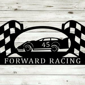 Dirt Late Model Personalized Custom Text Metal Steel Checkered Flag Wall Art Hanging Sign