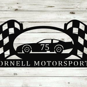 Asphalt NASCAR Late Model Personalized Custom Text Metal Steel Checkered Flag Wall Art Hanging Sign