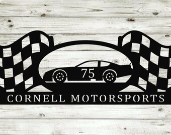 Asphalt NASCAR Late Model Personalized Custom Text Metal Steel Checkered Flag Wall Art Hanging Sign