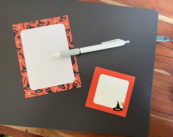 Halloween Stationery Set: Spooky Black Cats Notepad & Sticky Notes