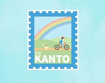 Pegatina de sello de Kanto: Ash y Pikachu, vinilo brillante resistente al agua
