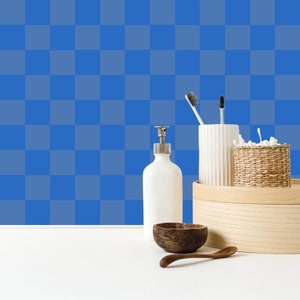 Blue Checkered Peel And Stick Wallpaper | Funky Checkered Pattern Wallpaper | Trendy Wallpaper | Apartment Wallpaper | Removable Wallpaper