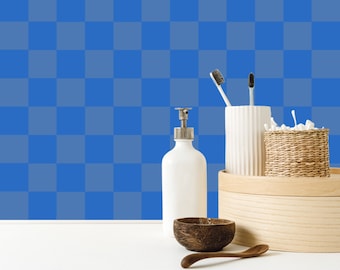 Blue Checkered Peel And Stick Wallpaper | Funky Checkered Pattern Wallpaper | Trendy Wallpaper | Apartment Wallpaper | Removable Wallpaper
