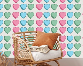 Candy Hearts Spring Wallpaper, Removable Wallpaper, Girl Power Wallpaper, Dopamine Decor, Dopamine Wallpaper