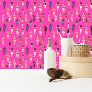 Body Positive Wandpapier | Maximalist Wohndekor | Tapete abziehen und aufkleben | Abnehmbare Tapete, Figurentapete, Bunte Tapete