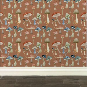 Papier peint champignon, décor champignon, papier peint peel and stick, papier peint botanique, papier peint amovible, papier peint esthétique, décor neutre