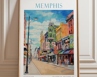 Memphis Tennessee Travel Poster | Vintage Memphis Wall Art | Beale Street Print | Music City Decor | USA Travel Art