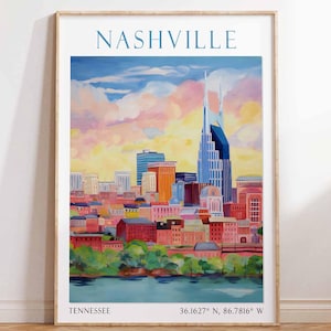Nashville Travel Poster, Nashville Travel Print, Tennessee Poster, USA Wall Art, Botanical Art, Nashville Travel Poster, Nashville Gift