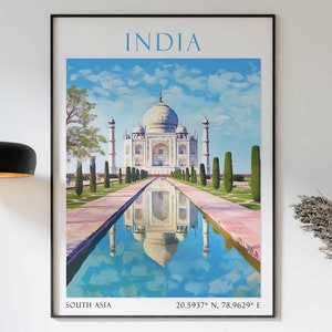 India Travel Poster, Taj Mahal Travel Print, Taj Mahal Wall Art, Indian Decor, India Travel Gift
