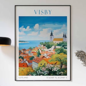 Visby Sweden Print Medieval Town Art Gotland Island Poster Historic City Wall Decor Swedish Heritage Baltic Sea Town Artwork