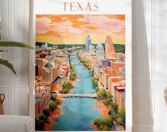 Austin Texas Print, Texas Wall Art, Texas City Poster, Austin Skyline Art, Texas Decor, Texas Travel Poster