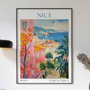 Póster de Niza, Francia, impresión de viaje de Niza, póster de viaje de Francia, decoración de viaje, regalo de viaje de Niza