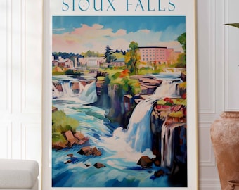 Impresión de Sioux Falls, Dakota del Sur, Arte mural de Falls Park, Póster de viaje de Sioux Falls, Impresión de Dakota del Sur