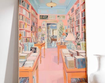 Bookshop Wall Art Print, Vintage Bookstore Poster, Reading Nook Decor, Book Lover Gift, Book Lover Wall Art, Cosy Home Library Print