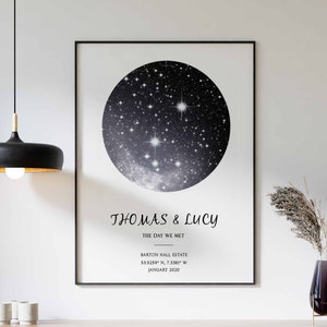 Personalised Star Map Print, The Day We Met, Wedding Constellation Print Gift, Anniversary Gift, Gift for Him, Gift for Her