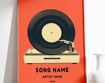 Personalized Retro Vinyl Music Print, Custom Music Poster, Music Decor, Custom Music Gift, Vinyl Lover Gift, Music Room Print