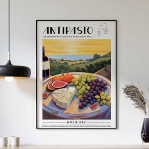Italian Food Poster, Antipasto Food Print, Italy Food Poster, Kitchen Print, Kitchen Decor, Food Art, Kitchen Wall Decor
