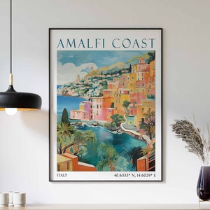 Amalfi Coast Travel Poster, Amalfi Coast Print, Positano Poster, Italy Print, Italian Coastal Decor, Mediterranean Print